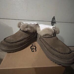 UGG Tan Ankle Booties with Plush Trim